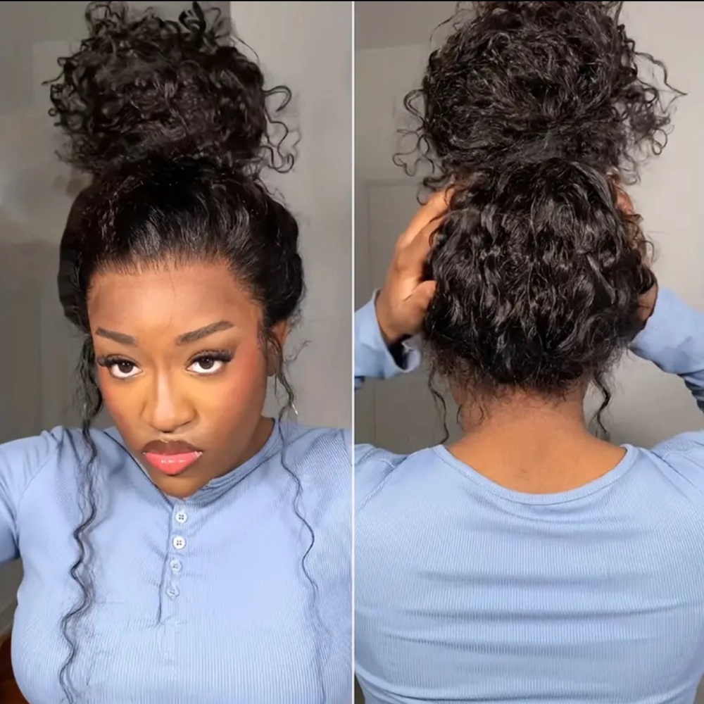 180% Density 28” Natural Black Deep Wave 360 Lace Frontal Human Hair Wig - Picture 6 of 11